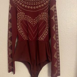 Elegant Burgundy Studded Bodysuit